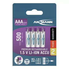   ANSMANN akku, Li-ion, Lítium, micro ceruza, AAA, 500 mAh, Játékvezérlőkhöz is, USB-C kábellel tölthető, 4 db