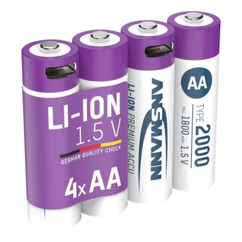 ANSMANN akku, Li-ion, Lítium, ceruza, AA, 2000 mAh, USB-C kábellel tölthető, 4 db