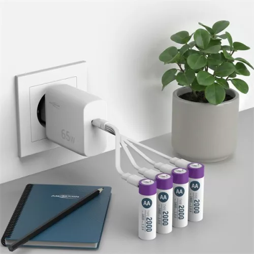 ANSMANN akku, Li-ion, Lítium, ceruza, AA, 2000 mAh, USB-C kábellel tölthető, 4 db