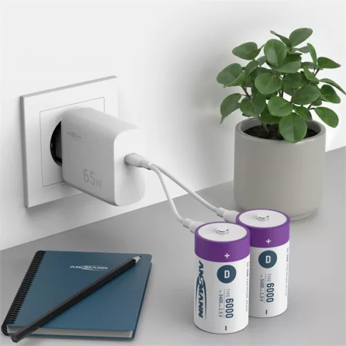ANSMANN akku, Li-ion, Lítium, D típusú 6000 mAh, 1.5V, Elektromos ajtózárakhoz is, USB-C kábellel tölthető, 2db