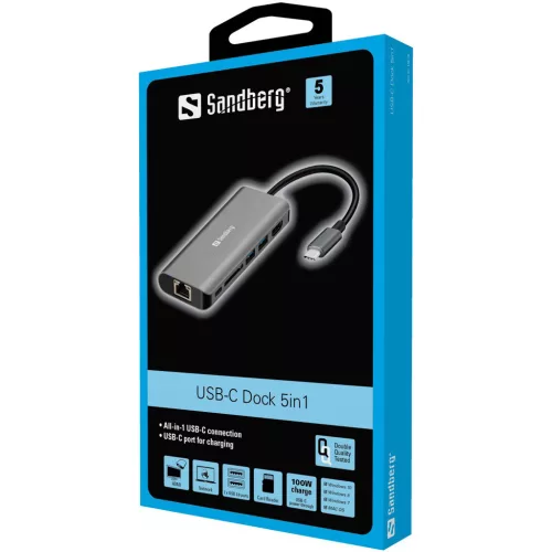 Sandberg USB-C -> HDMI/LAN/SD/USB-100W, dokkoló