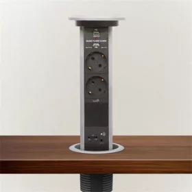   DELIGHT Rejtett motoros hálózati elosztó 3-as + USB,bluetooth-os, fekete