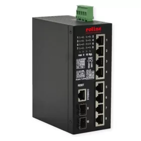   ROLINE Ipari Switch, Gigabit Ethernet 10x RJ-45, L2, PoE+, 240W