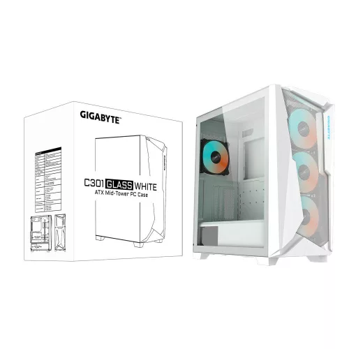 Gigabyte C301GW RGB Lighting Tempered Glass White