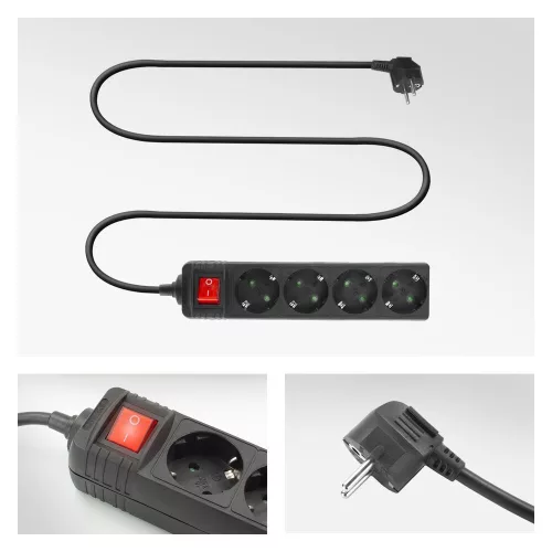 ACT Power Strip with Illuminated Switch Hálózati Elosztó Kapcsolóval 4DIN 2m Black