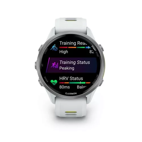 Garmin Forerunner 970 Titanium with Whitestone Case and Whitestone/Translucent Amp Yellow Band