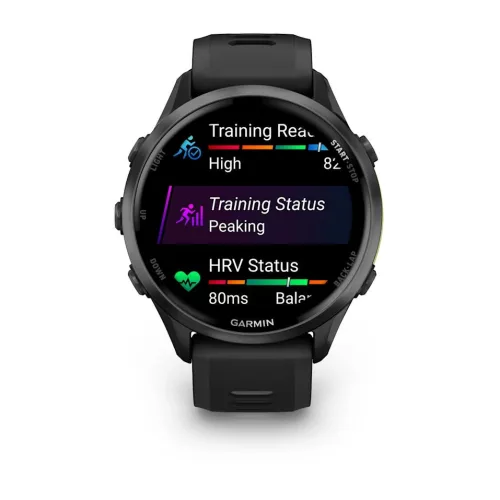 Garmin Forerunner 970 Carbon Grey DLC Titanium with Black Case and Black/Translucent Whitestone Band
