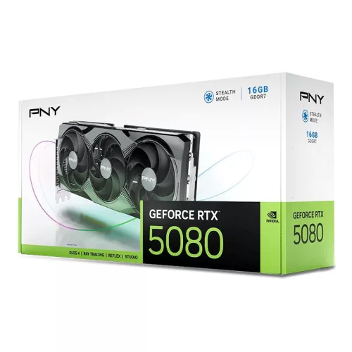 PNY GeForce RTX5080 16GB DDR7 Triple Fan nVidia, RTX 50 Series, PCIE, 16GB, GDDR7, 256bit, Gamer