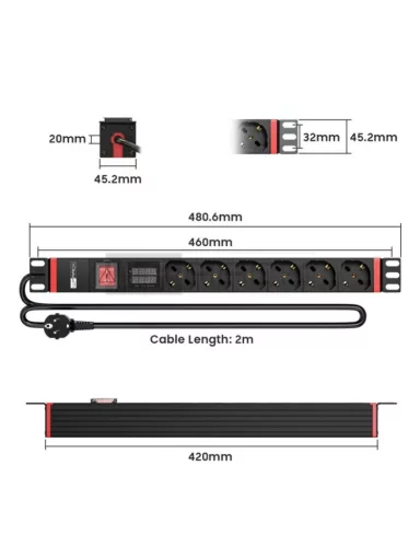 WP WPN-PDU-G03-06 19" PDU/elosztósor 6x Schuko aljzat