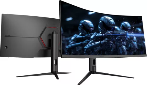 Tesla Ívelt Gamer Monitor 34", 3440x1440 (WQHD), 165 Hz, HDR, RGB háttérvilágítás, VA, 500 cd/m2, AMD FreeSync, NVIDIA G-Sync, 1 ms, 21:9/4:3, 2 HDMI, DP, audio out, fekete