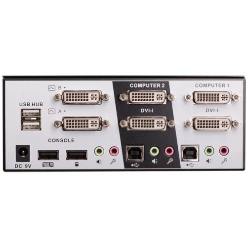 LINDY KVM Switch PRO, Dual Link, 2x DVI, USB és Audió, 2 port