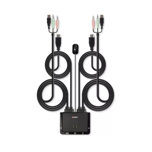 LINDY KVM Switch, HDMI 2.0 18G, USB 2.0 és audio, 2 port