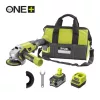 Ryobi ONE+  akkus szénkefementes sarokcsiszoló 4Ah akkuval töltővel táskában RAG18BL-1X40GP