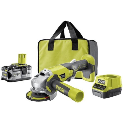 Ryobi ONE+  akkus szénkefementes sarokcsiszoló 4Ah akkuval töltővel táskában RAG18BL-1X40GP