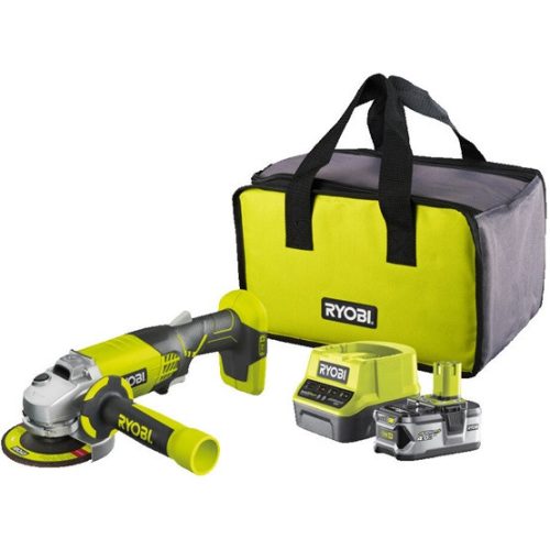 Ryobi ONE+  akkus szénkefementes sarokcsiszoló 4Ah akkuval töltővel táskában RAG18BL-1X40GP