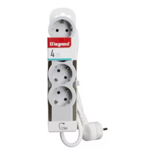 Legrand 694552 4x Schuko aljzat 1,5m vezetékkel fehér-szürke elosztósor
