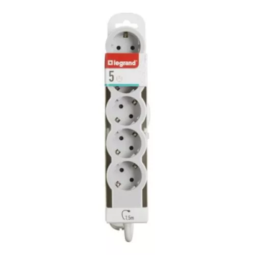 Legrand 694555 5x Schuko aljzat 1,5m vezetékkel fehér-szürke elosztósor