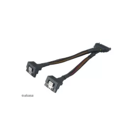   Akasa 15pin SATA apa - 2x 15pin SATA anya 90°-ban elforgatott tápkábel - 15cm - AK-CBPW15-15BK