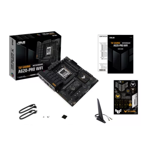 Asus Alaplap - AMD TUF GAMING A620-PRO WIFI AM5 (A620, 4xDDR5 7600+MHz, 1x 2,5 Gb LAN, 2xM.2, 4xSATA3, HDMI+DP)