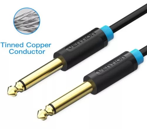 Vention 6.5mm jack/M -> 6.5mm jack/M kábel, (fekete, aranyozott),  1m, kábel