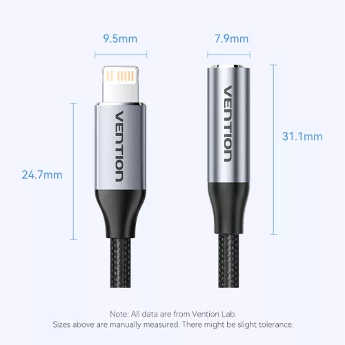 Vention 3.5mm jack/F -> Lightning, 0,1m, kábel