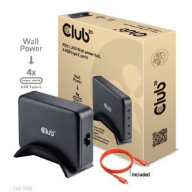   Club3D CAC-1917 gyorstöltő elosztó - 240W GaN technológia, 4x USB Type-C (PD 3.1), PPS támogatás