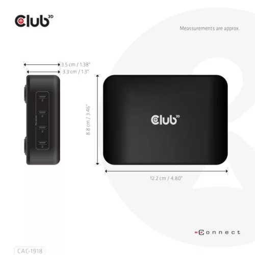 Club3D CAC-1917 gyorstöltő elosztó - 240W GaN technológia, 4x USB Type-C (PD 3.1), PPS támogatás