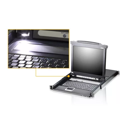 ATEN Switch 8-Port PS/2-USB VGA 17" LCD KVM, Daisy-Chain, USB periféria támogatás, Ujjlenyomat olvasó - CL5708FM-AT-AG