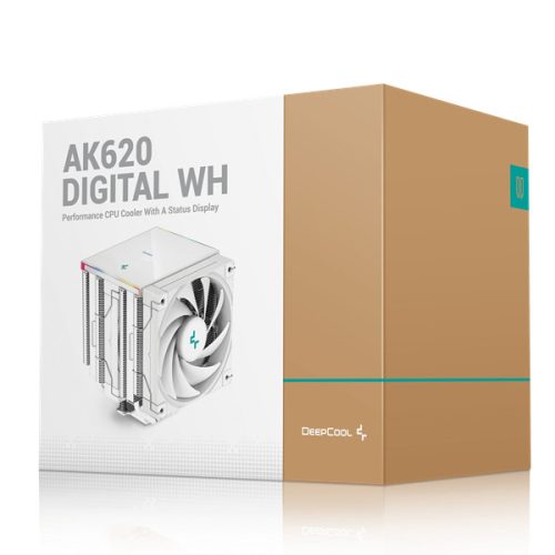 DeepCool CPU Cooler - AK620 DIGITAL SE WH (28 dB; max, 117,21 m3/h; 4pin csatlakozó, 6 db heatpipe, 2x12cm, PWM, RGB)