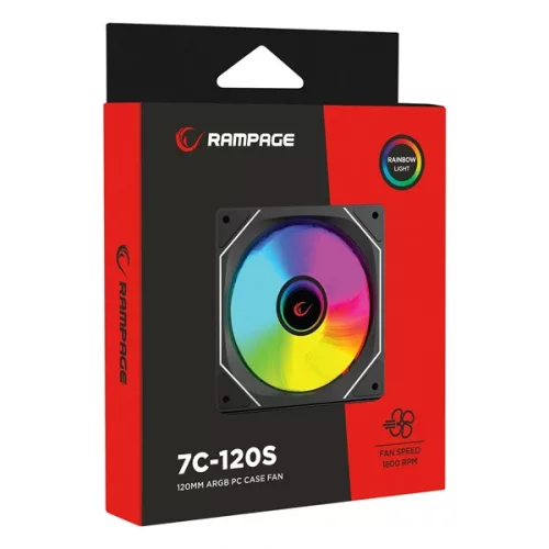 Rampage Cooler 12cm - 7C-120S (max 21,2 dBA, 65,41 m3/h, ház hűtésre, A-RGB LED, fekete)