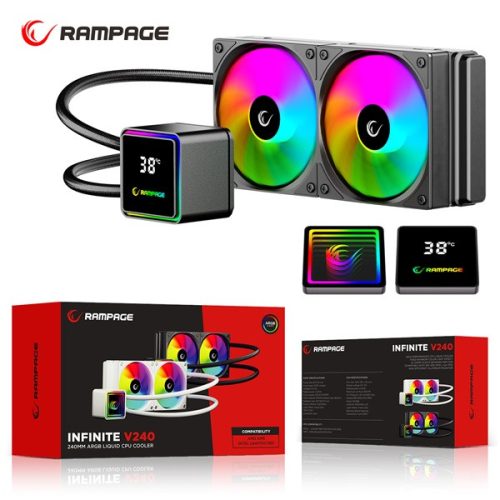 Rampage CPU Water Cooler - INFINITE V240 (36,9dB max., 98,54 m3/h; 2x12cm, A-RGB LED, fehér)