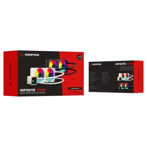 Rampage CPU Water Cooler - INFINITE V240 (36,9dB max., 98,54 m3/h; 2x12cm, A-RGB LED, fehér)