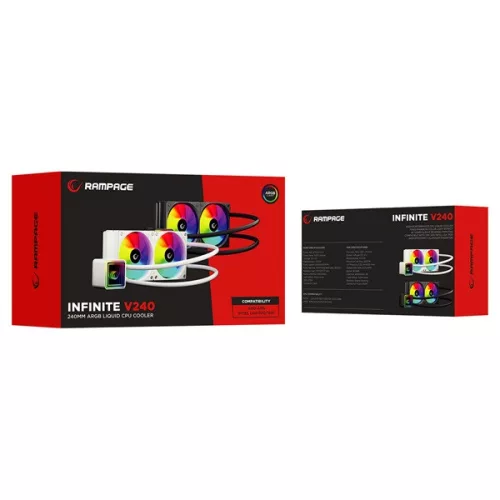 Rampage CPU Water Cooler - INFINITE V240 (36,9dB max., 98,54 m3/h; 2x12cm, A-RGB LED, fehér)