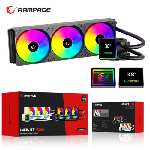 Rampage CPU Water Cooler - INFINITE V360 (36,9dB max., 98,54 m3/h; 3x12cm, A-RGB LED, fehér)