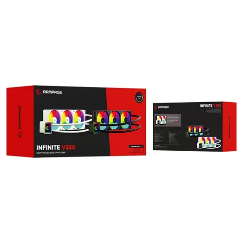Rampage CPU Water Cooler - INFINITE V360 (36,9dB max., 98,54 m3/h; 3x12cm, A-RGB LED, fehér)