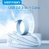 Vention USB-A 2.0/M -> USB-C/Lightning/Micro USB-B, 1,5m,(blue,3A,3in1), kábel