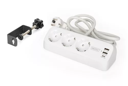 DIGITUS DA-70626 3 aljzatos 2x USB-A 1x USB-C fehér 1,5m asztali elosztó