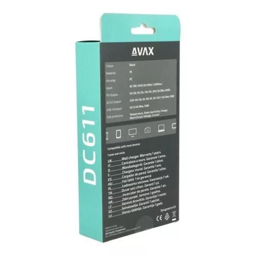 AVAX DC611 DESKY+ 75W gyorstöltő elosztó - PD 60W, QC 3.0 18W, 2xUSB A 12W