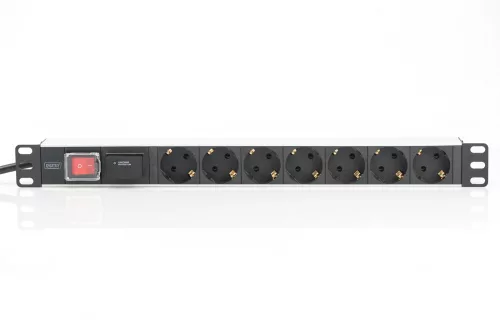 DIGITUS DN-95407 19" 1U PDU 7xCEE 7/3 schuko aljzat CEE7/7 csatlakozó 2m túlfeszültségvédett elosztósor