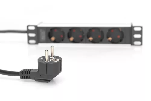 DIGITUS DN-95418 10" 1U PDU 230V 16A 4x Schuko aljzat CEE7/7 csatlakozó hálózati 2m elosztósor