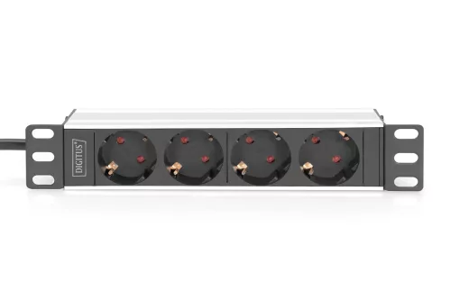 DIGITUS DN-95418 10" 1U PDU 230V 16A 4x Schuko aljzat CEE7/7 csatlakozó hálózati 2m elosztósor