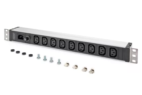 DIGITUS DN-95429 19" 1U PDU 230V 10A 9xIEC C13 aljzat IEC C14 csatlakozó 2m elosztósor
