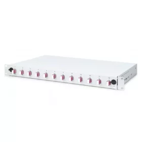   DIGITUS DN-96331-4 19" 1U 12xLC duplex OM4 toldóval pigtaillel és kötőkazettával szerelt optikai patch panel