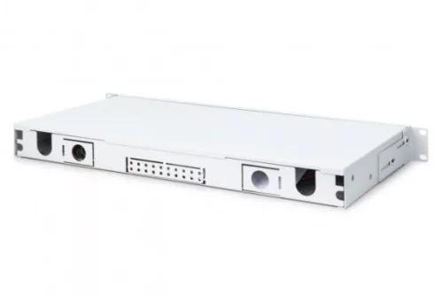 DIGITUS DN-96331-4 19" 1U 12xLC duplex OM4 toldóval pigtaillel és kötőkazettával szerelt optikai patch panel
