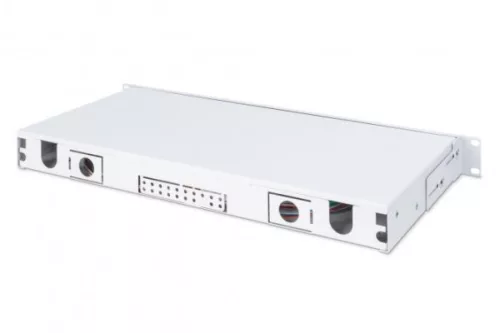 DIGITUS DN-96332/3 19" 1U 24xLC duplex OM3 toldóval pigtaillel és kötőkazettával szerelt optikai patch panel