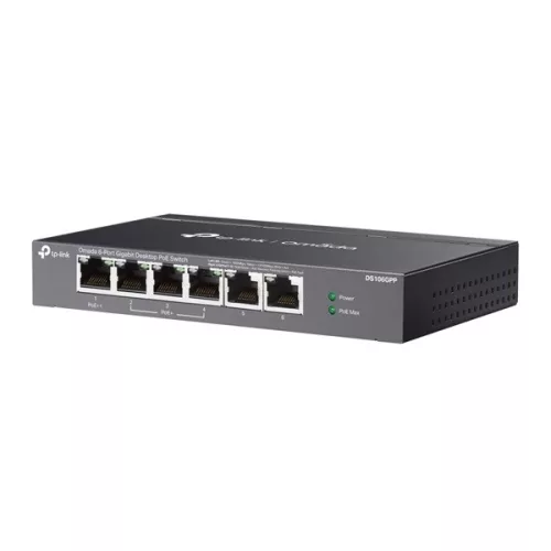 TP-LINK OMADA Switch 6x1000Mbps(3xPOE+/1xPOE++) Fémházas, DS106GPP