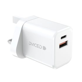   Dviced Wall charger 35W GaN 1 USB-A 1 USB-C UK w cable - White