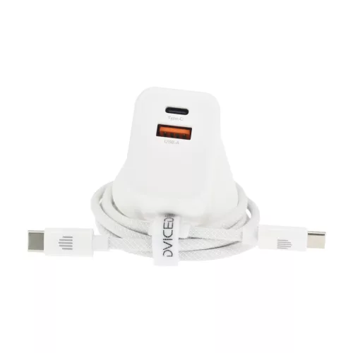 Dviced Wall charger 35W GaN 1 USB-A 1 USB-C UK w cable - White