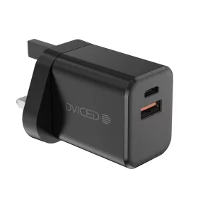   Dviced Wall charger 35W GaN 1 USB-A 1 USB-C UK w cable - Black