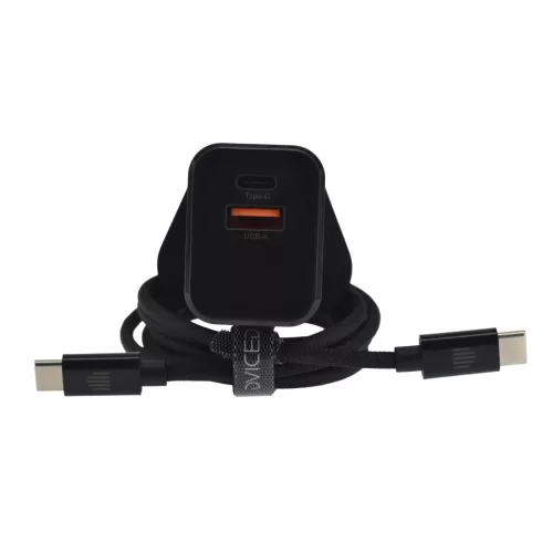 Dviced Wall charger 35W GaN 1 USB-A 1 USB-C UK w cable - Black